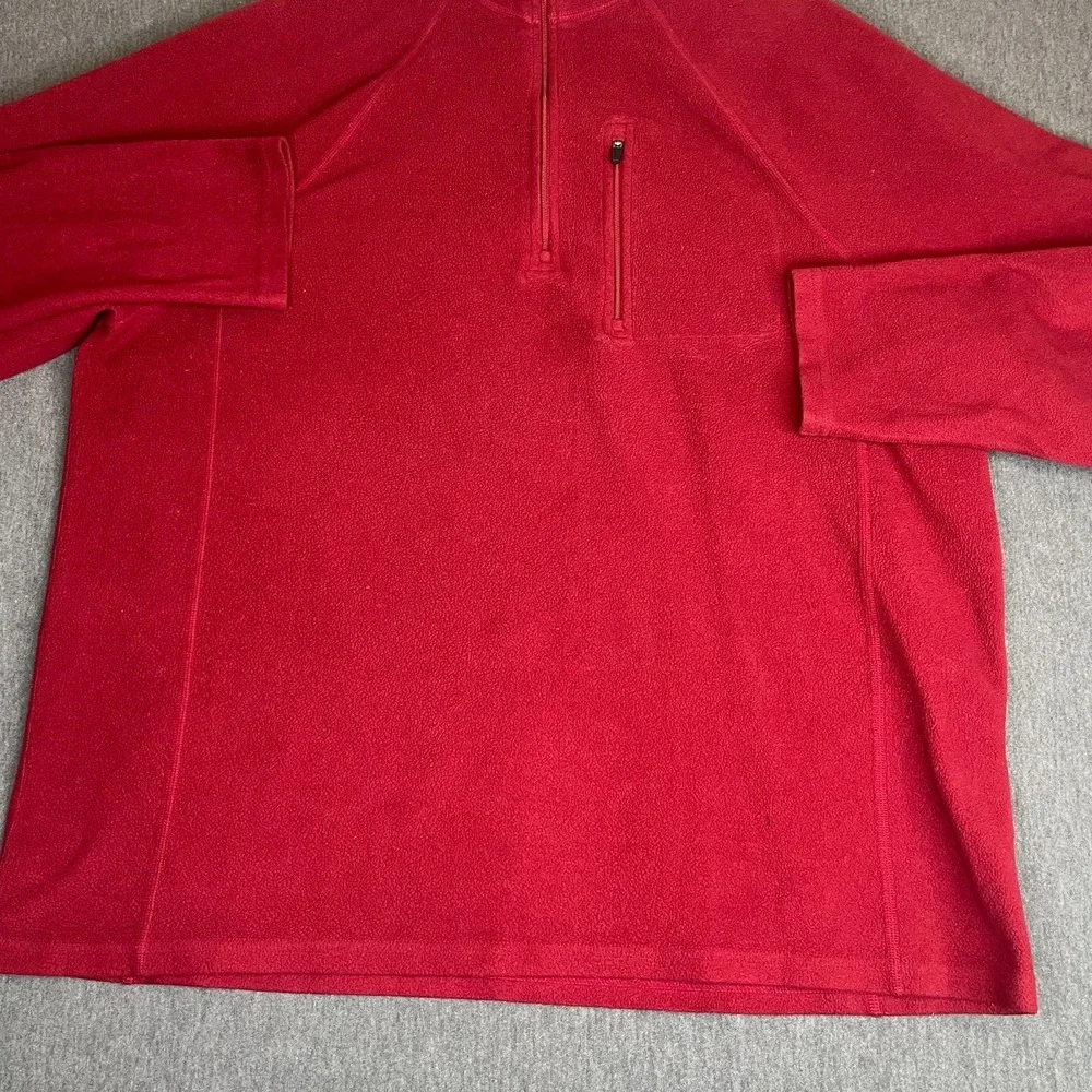 L.L. Bean Men's Large Red Fleece Quarter Zip Pullover Sweater Chest Pocket